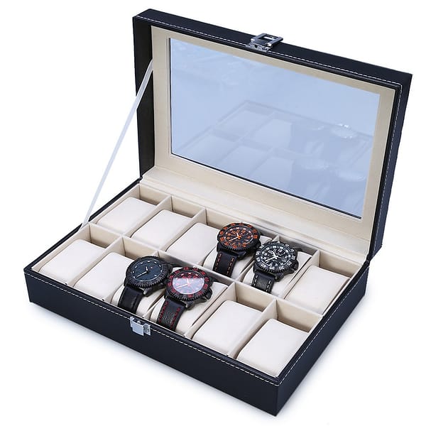 Customized 12 grid Black watch box for men watches